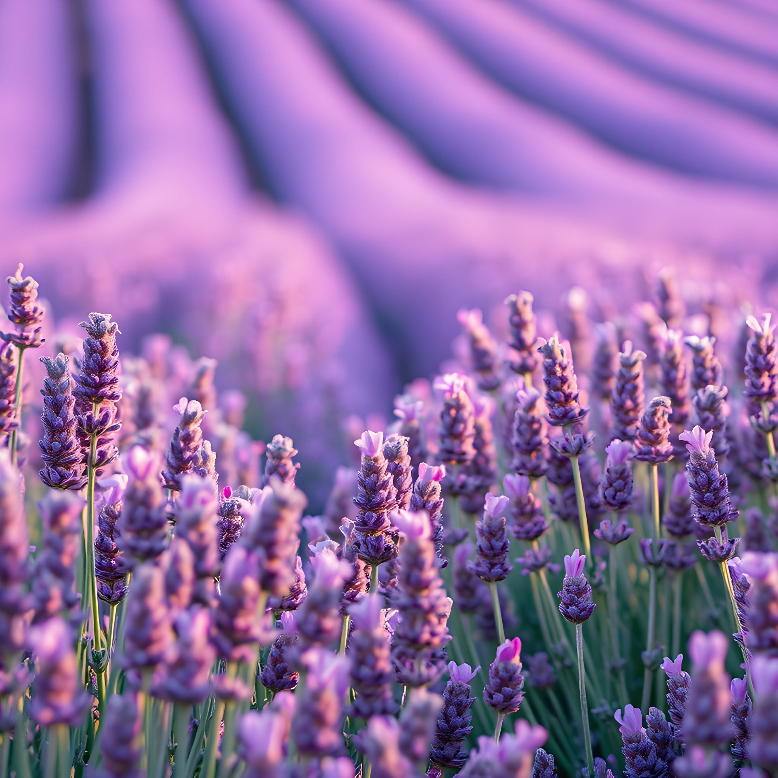 Close-up of a lavender field with soft focus in the background