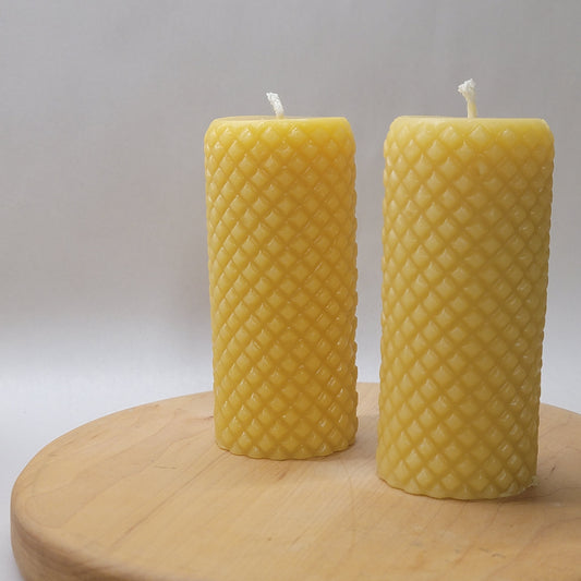Vintage Hobnail Glass Pillar | Pure Beeswax Candle