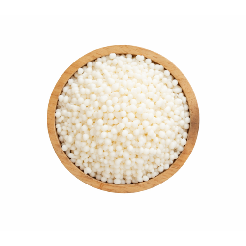 BTMS 50 white pastilles in wooden bowl on white background