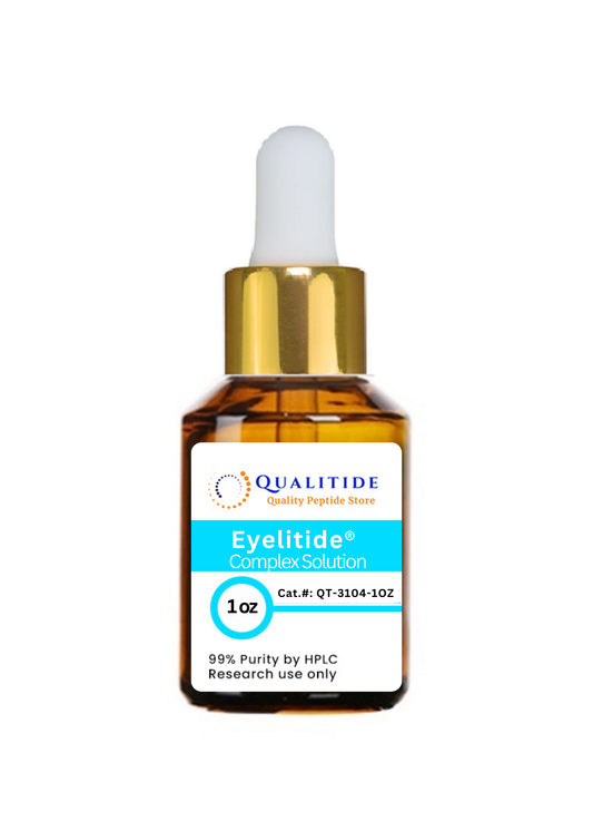 Eyelid solution bottle with dropper labeled 'Qualitude' on a white background