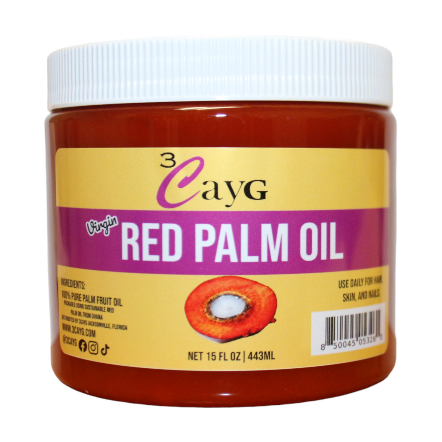 Jar of Red Palm Oil with a white lid on a white background