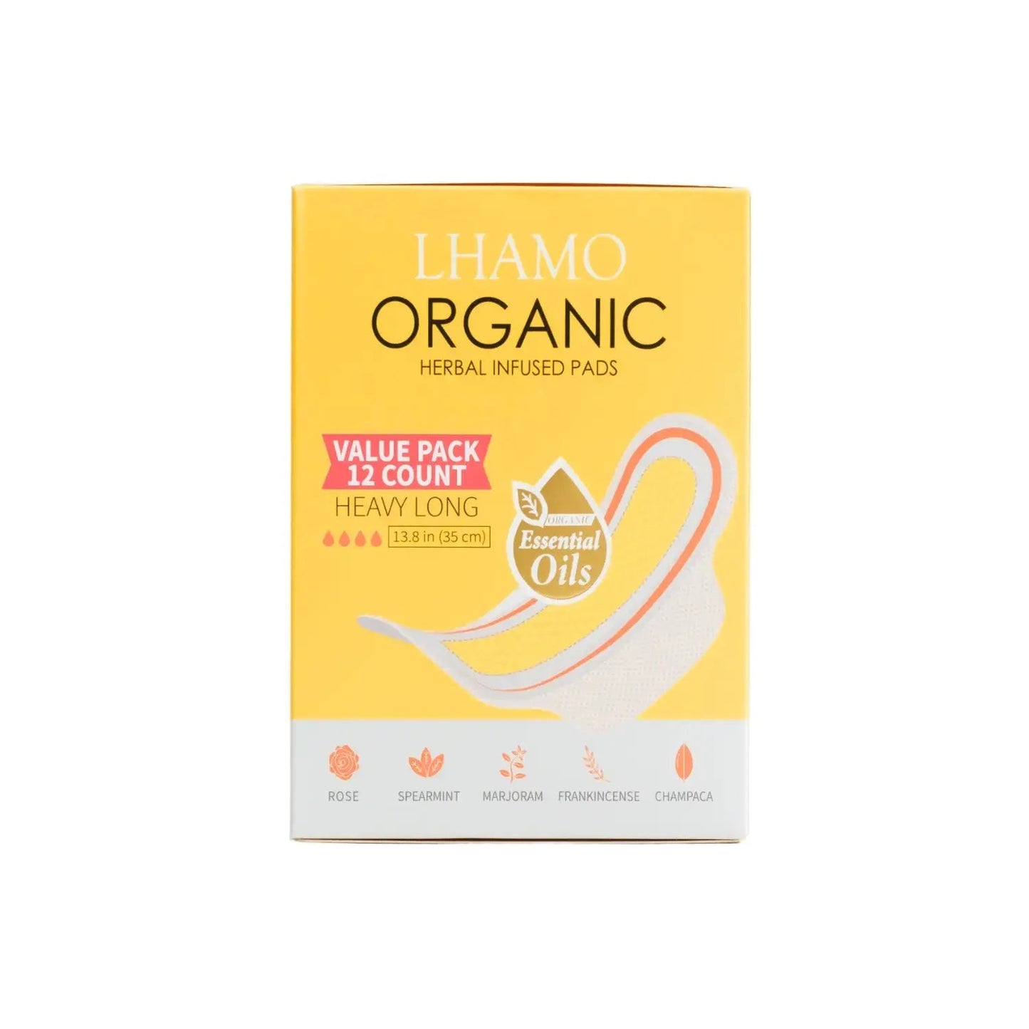 Lhamo Organic herbal infused pads packaging on a white background