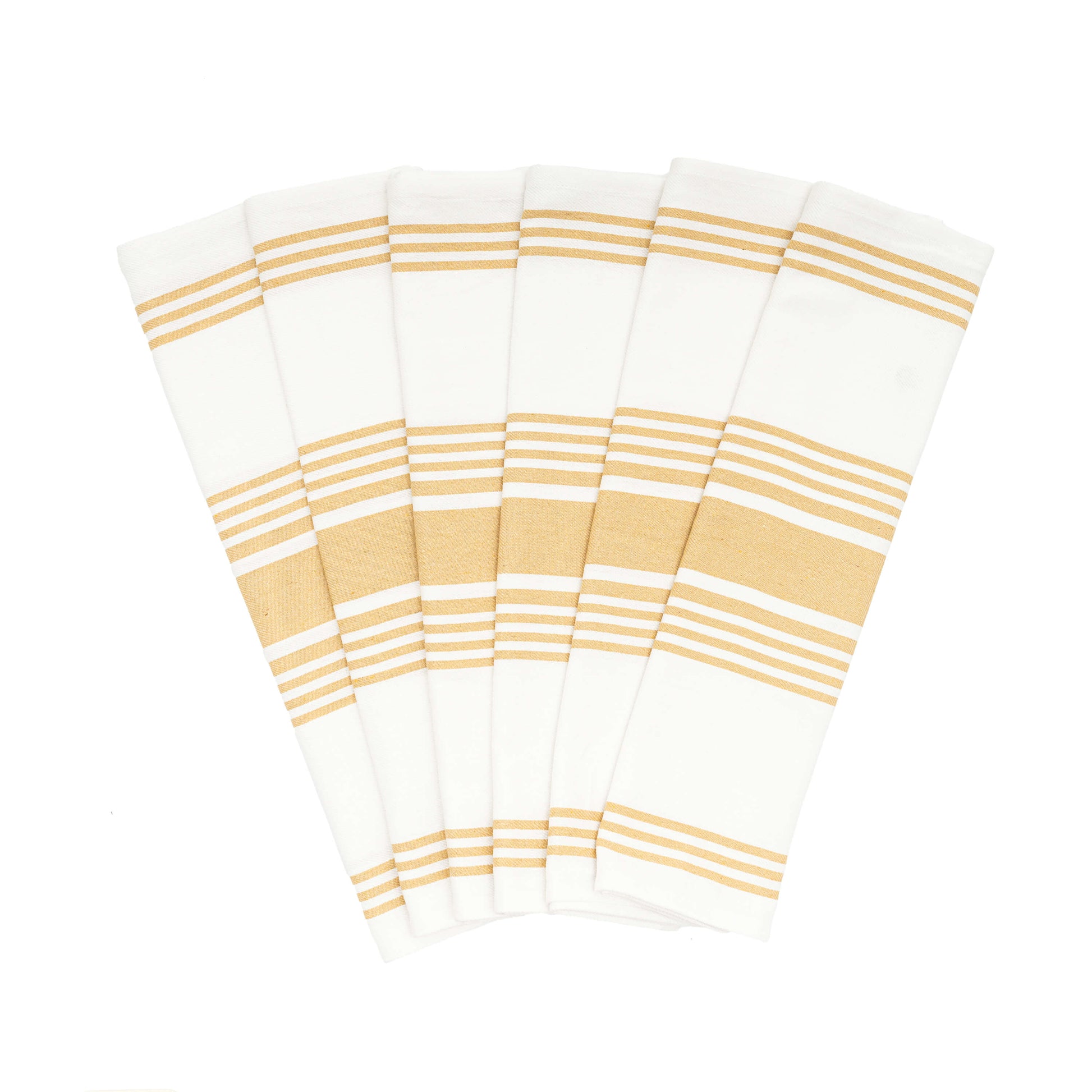 Set of white napkins with beige stripes on a white background
