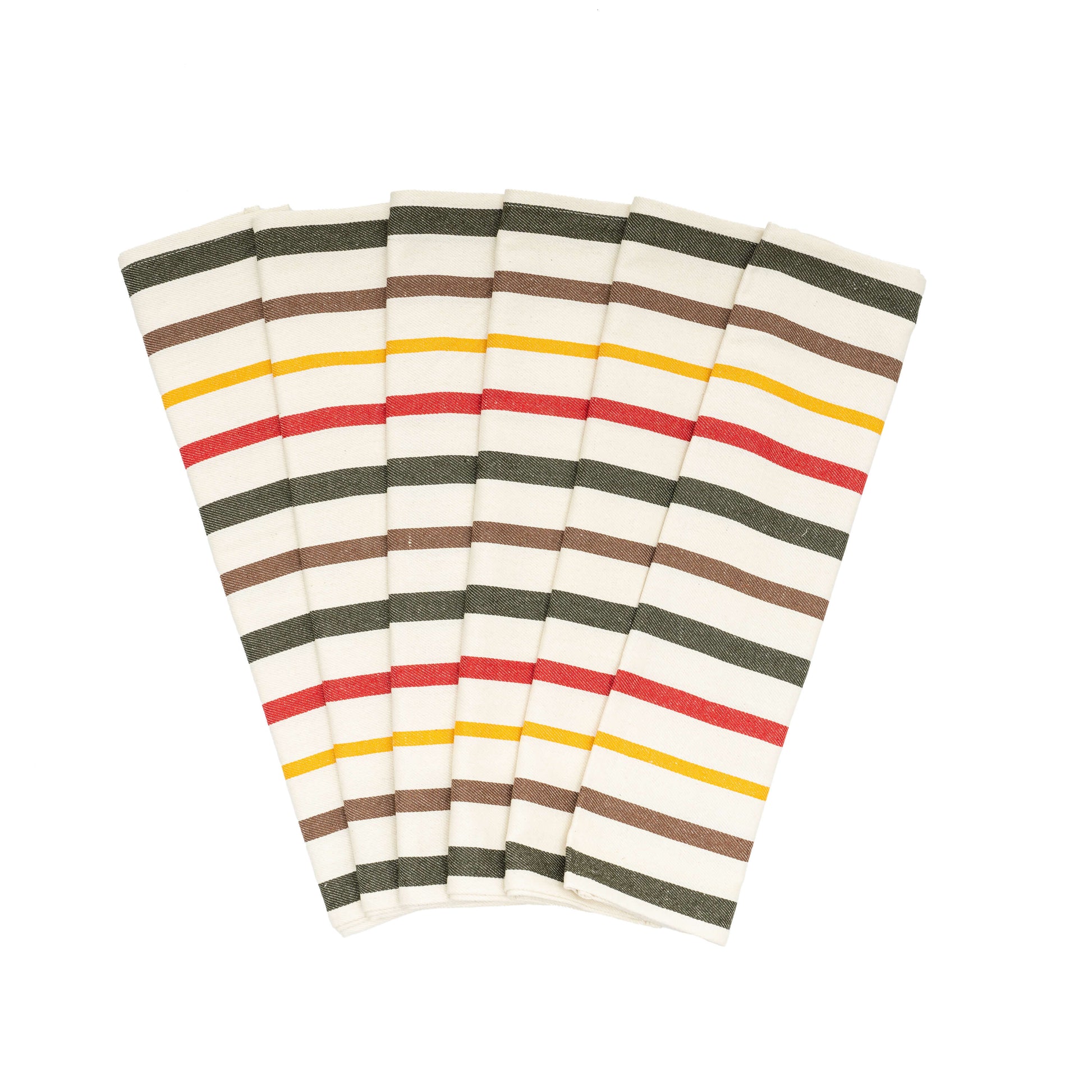 Set of striped napkins with red, yellow, and brown lines on a white background