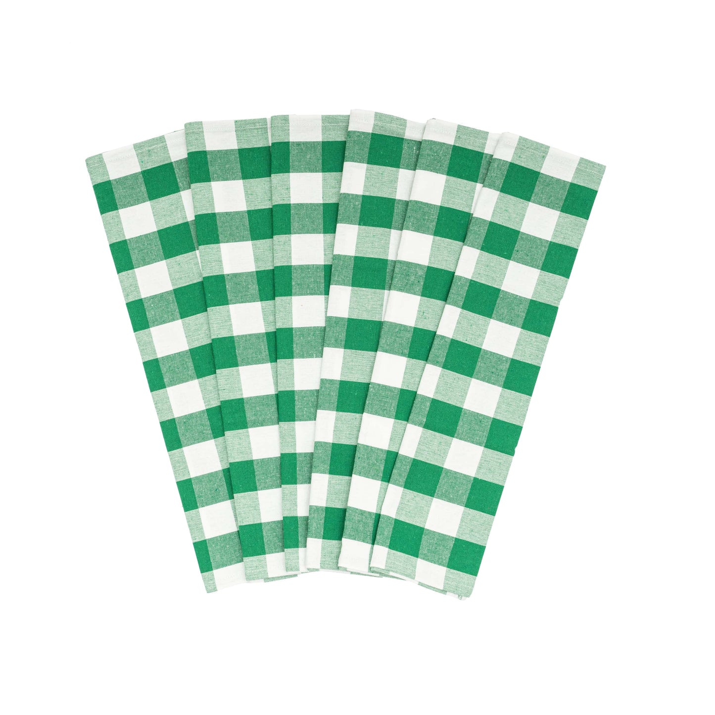 Set of green and white checkered napkins on a white background
