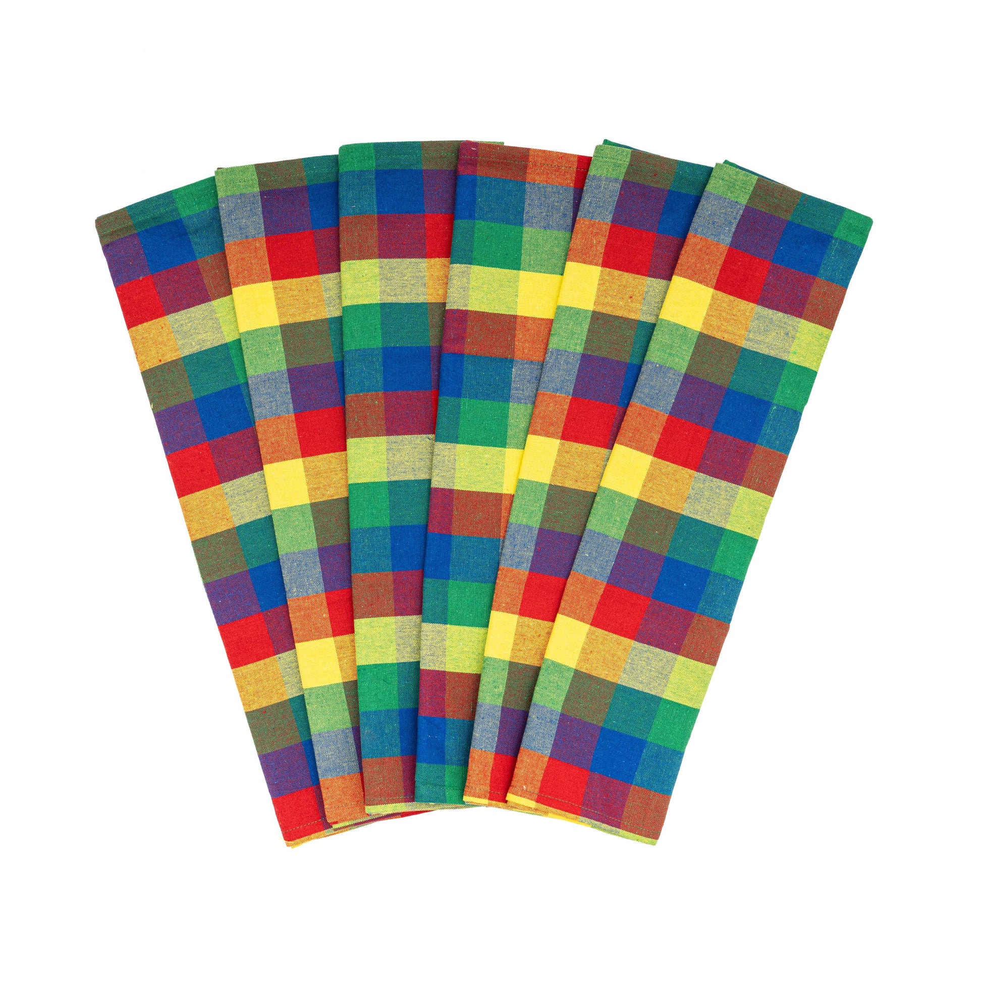 Set of colorful checkered napkins on a white background